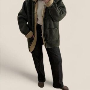 Women's Olive Green Field Coat with Tan Trim